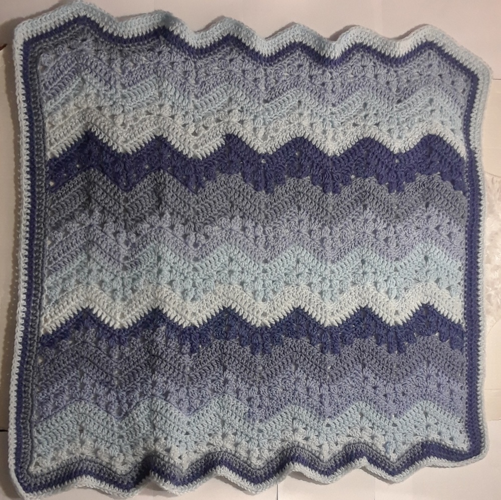 Yaw 2 Crafty Crocheted Chevron Variegated Blues Ba